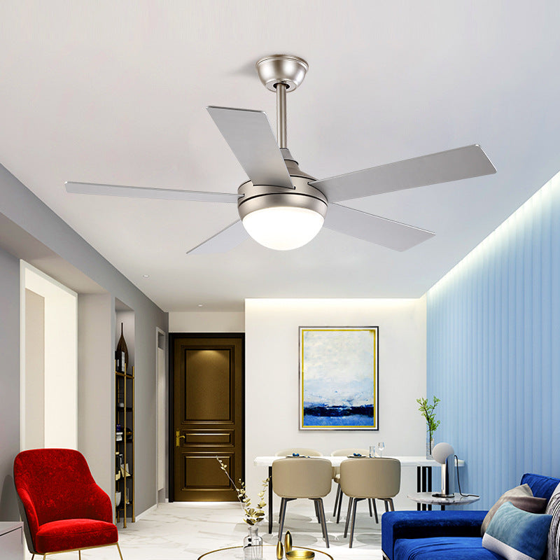 Modern Dome Semi Flush Lighting 48" Wide LED Metallic Ceiling Fan Lamp in Silver for Living Room with 5 Clear Blades