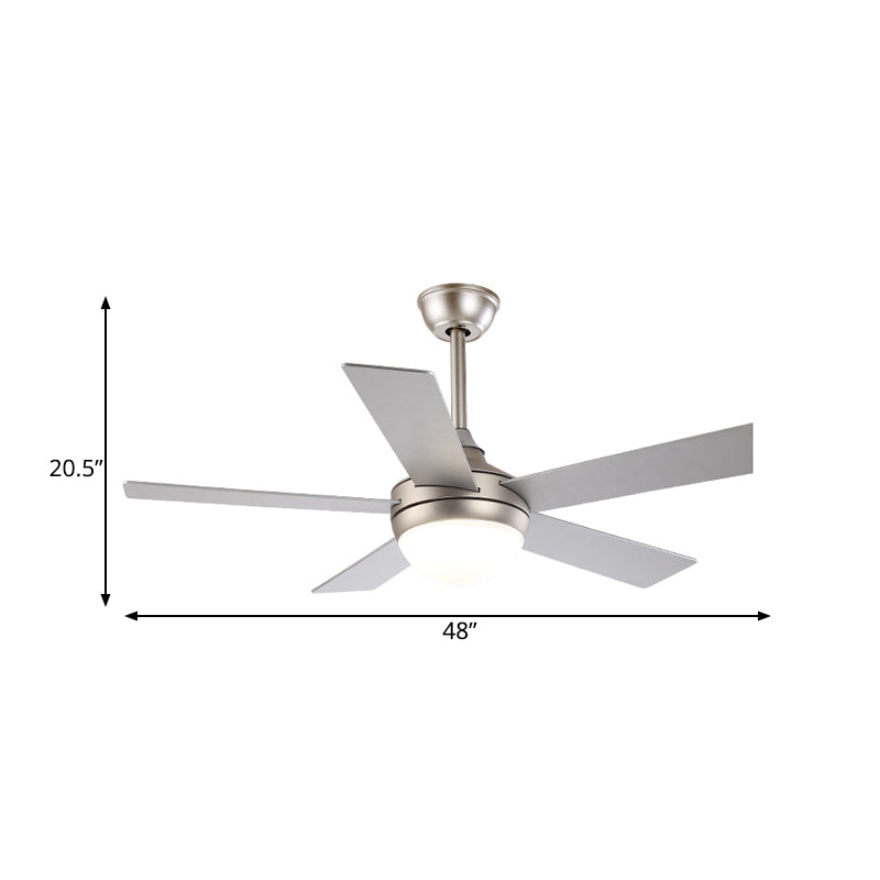 Modern Dome Semi Flush Lighting 48" Wide LED Metallic Ceiling Fan Lamp in Silver for Living Room with 5 Clear Blades