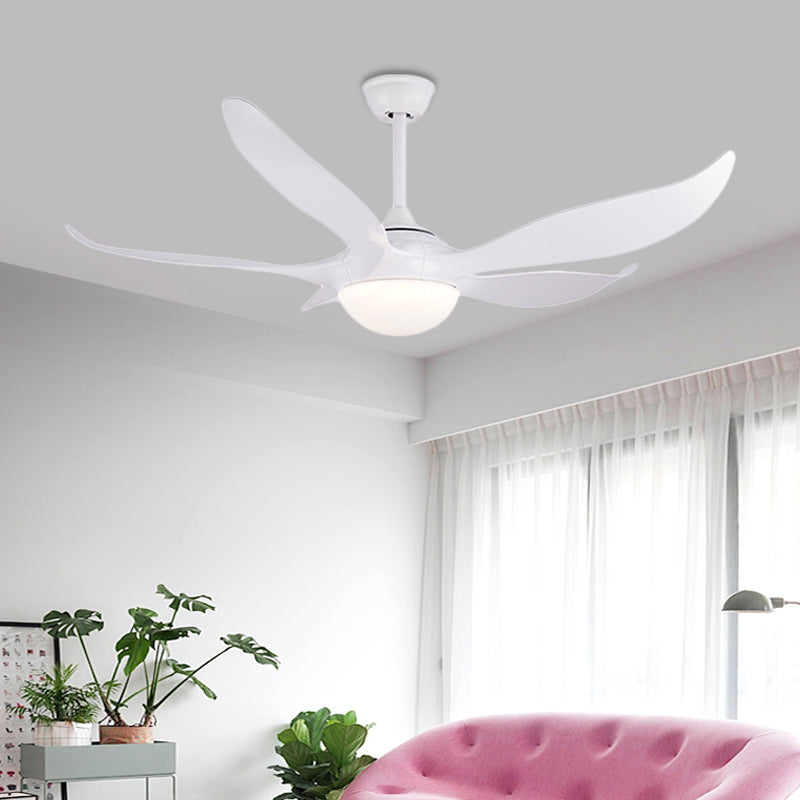 56" W White LED Ceiling Fan Lamp Modernist Acrylic Dome Semi Flush Mounted Lamp with 5 Blades for Bedroom