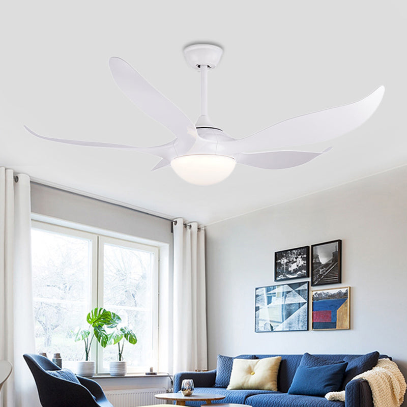 56" W White LED Ceiling Fan Lamp Modernist Acrylic Dome Semi Flush Mounted Lamp with 5 Blades for Bedroom