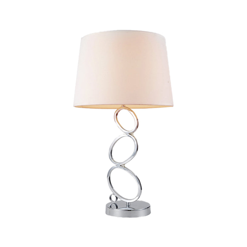 Fabric Barrel Desk Light Modern 1 Bulb White Task Lamp with Round Silver Metal Base