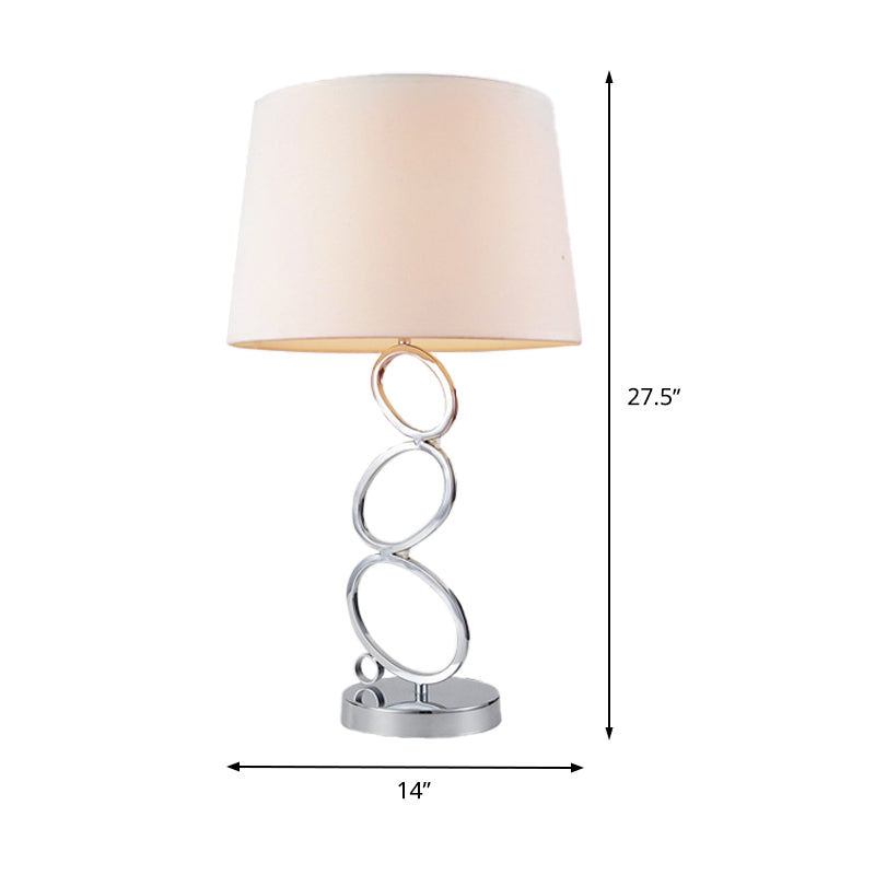 Fabric Barrel Desk Light Modern 1 Bulb White Task Lamp with Round Silver Metal Base