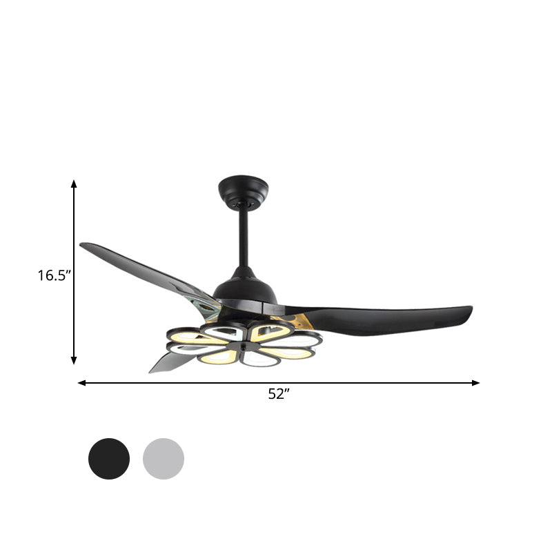 Acrylic White/Black Semi Flushmount Flower Contemporary 52" W LED Pendant Ceiling Fan Light for Living Room, 3 Blades