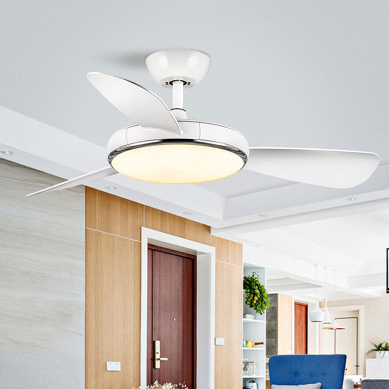 42" W LED Acrylic Ceiling Fan Light Modernist White Round Living Room Semi Flush Lamp Fixture with 3 Blades