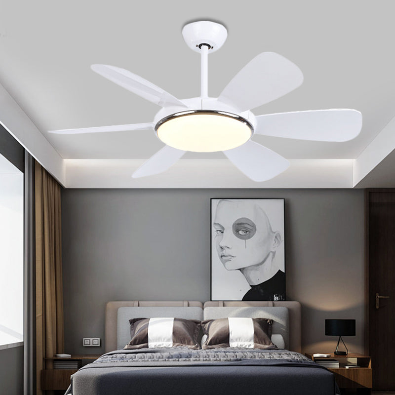 Acrylic Circle Pendant Fan Light Modernism Bedroom 6 Blades LED Semi Flush Lamp in White, 42" Wide