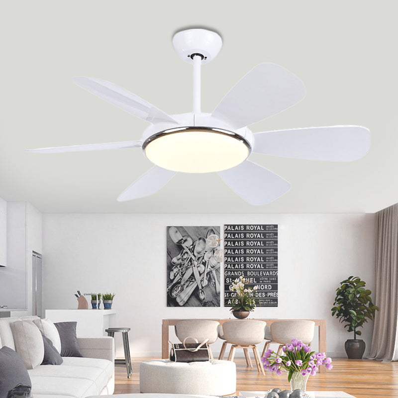 Acrylic Circle Pendant Fan Light Modernism Bedroom 6 Blades LED Semi Flush Lamp in White, 42" Wide