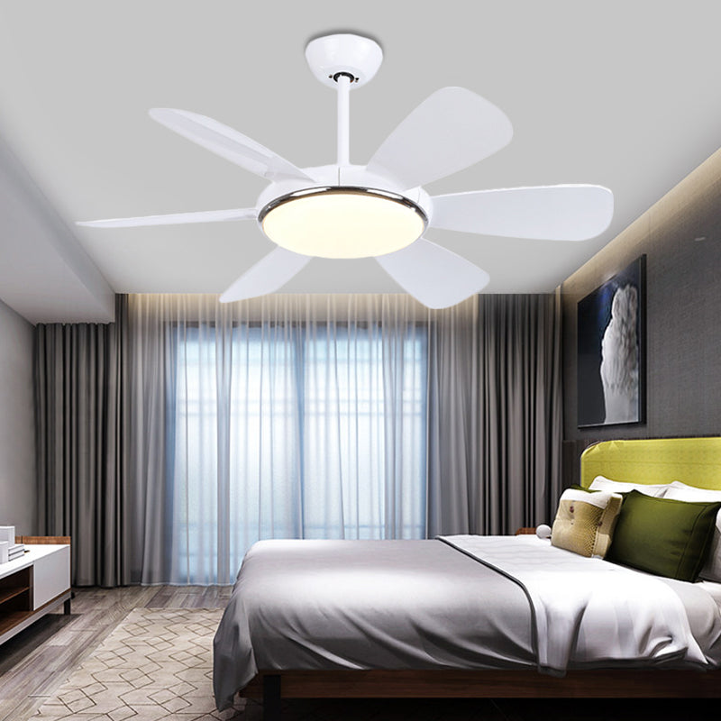 Acrylic Circle Pendant Fan Light Modernism Bedroom 6 Blades LED Semi Flush Lamp in White, 42" Wide