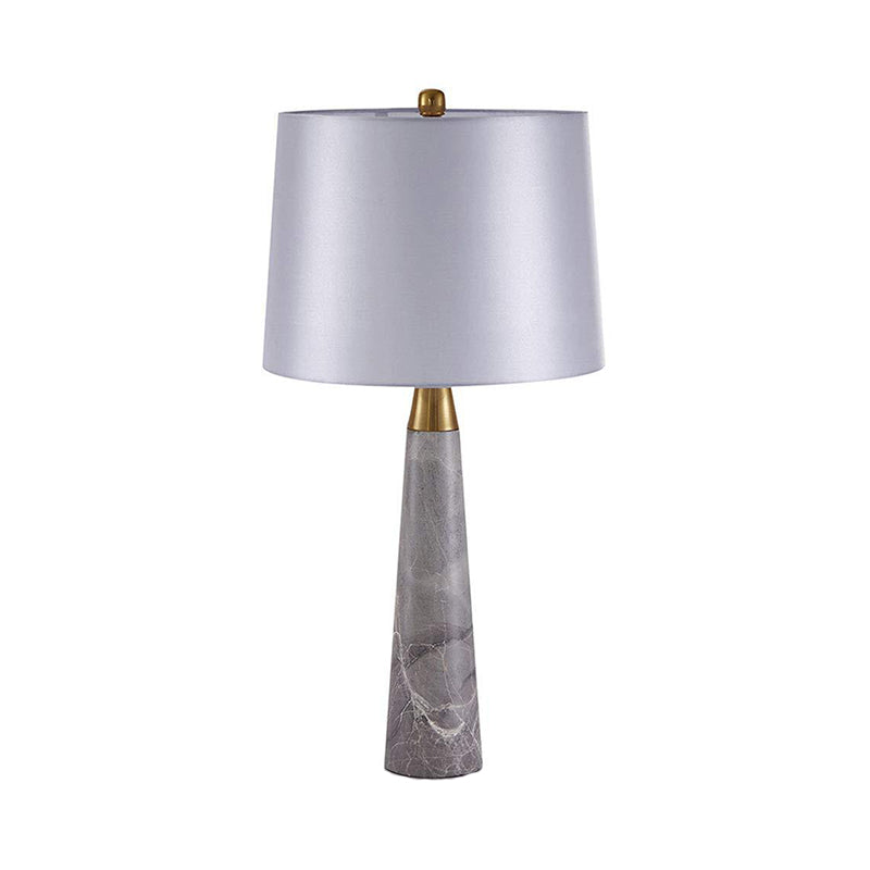 Shaded Nightstand Lamp Modern Fabric 1 Head White Task Lighting with Cone Grey Marble Base