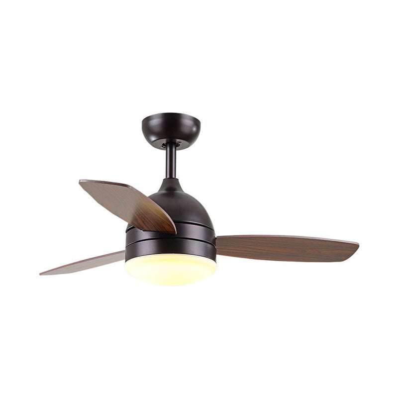 LED blanc / noir suspendu ventilateur léger moderniste dôme Metallic Semi Flush Mounted Lampe avec 3 lames de bois, 42 "W