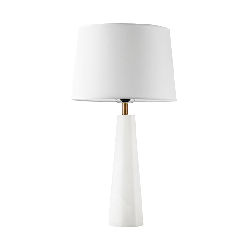 Contemporary 1 Bulb Desk Light White Tapered Drum Night Table Lamp with Fabric Shade