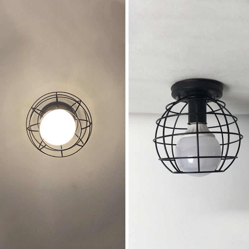 Industrial Geometric Flush Mount Ceiling Lights Metal 1 Light Semi Flush Mount Lighting