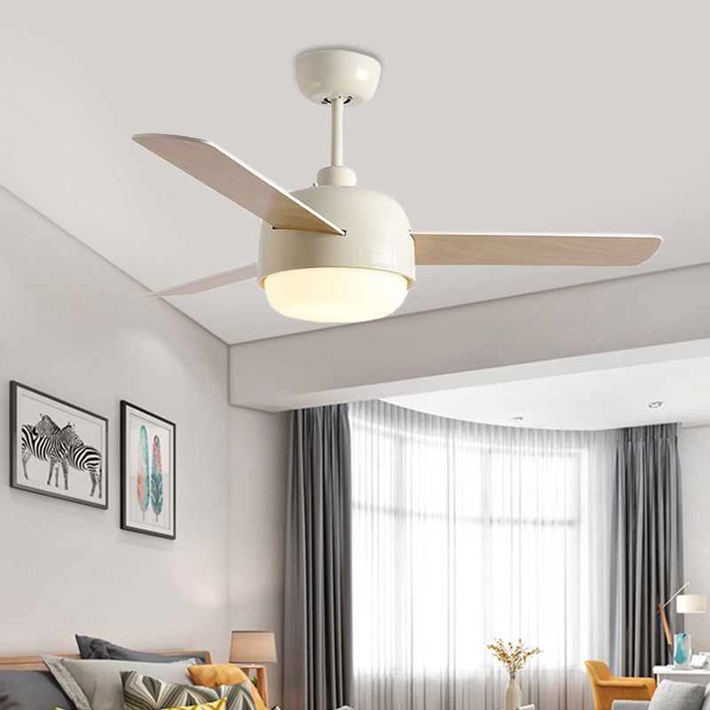 36" Wide LED Dome Semi Flush Lighting Modernist White/Black Finish Metal Ceiling Fan Lamp with 3 Wooden Blades