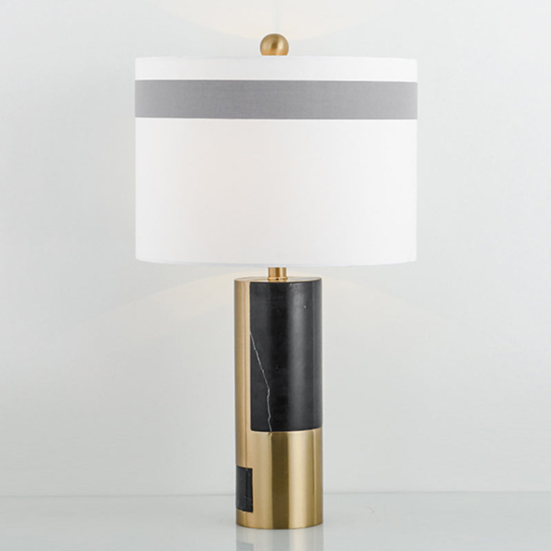 1 Head Bedside Table Light Modern White Nightstand Lamp with Cylinder Fabric Shade