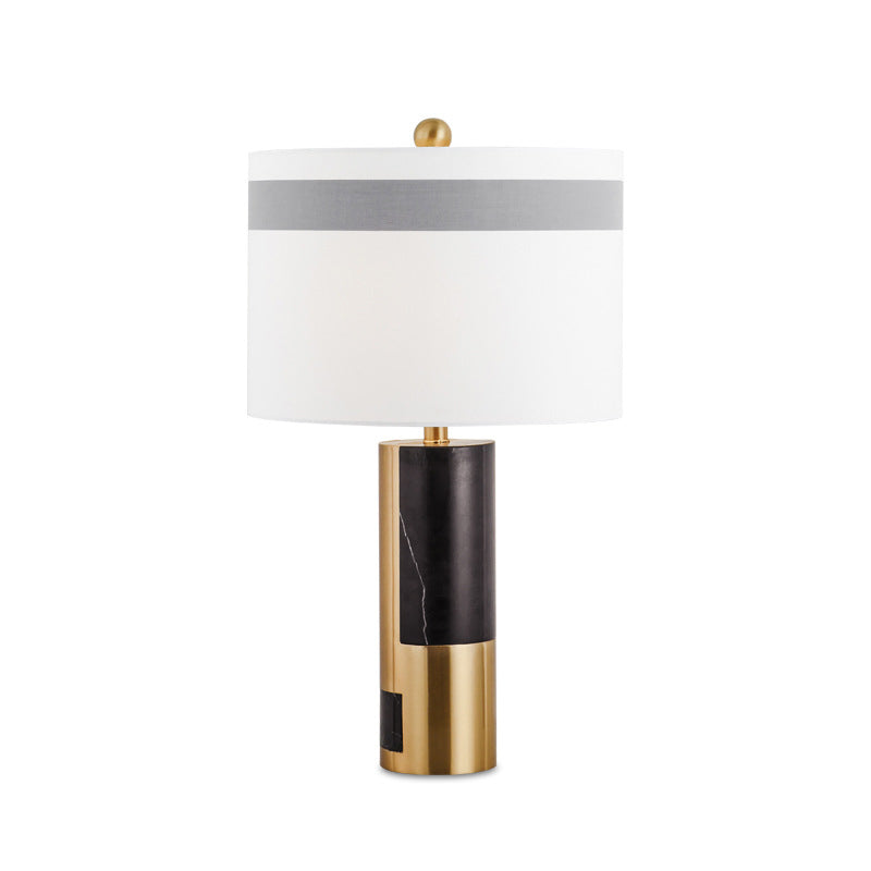 1 Head Bedside Table Light Modern White Nightstand Lamp with Cylinder Fabric Shade