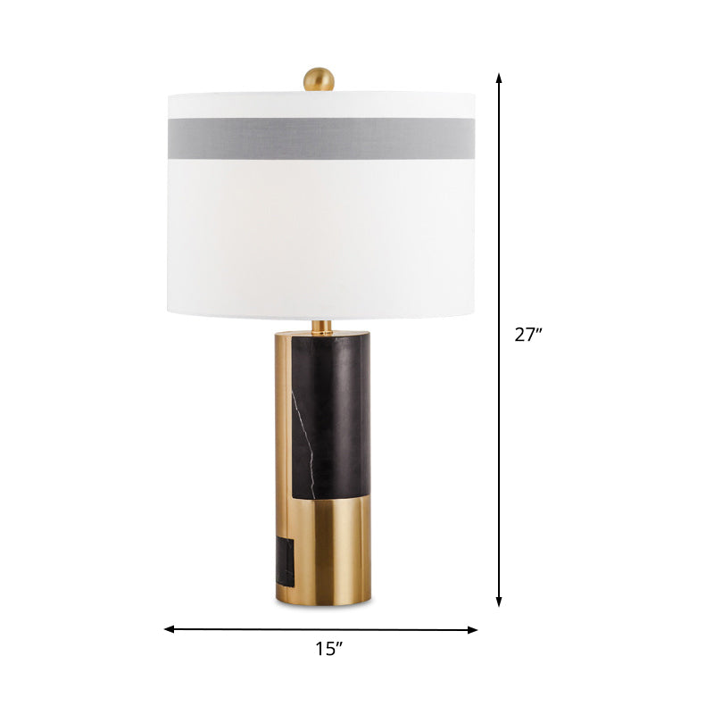 1 Head Bedside Table Light Modern White Nightstand Lamp with Cylinder Fabric Shade