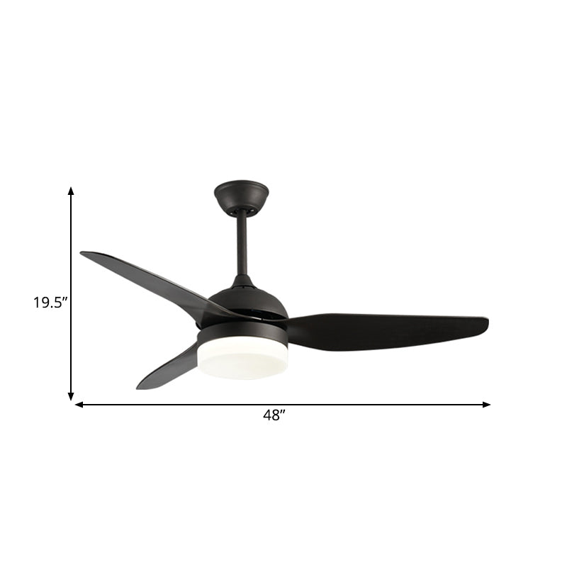 Ventilateur de plafond noir en métal tambour léger 3 lames LED à montée semi-à chasse, 48 "W