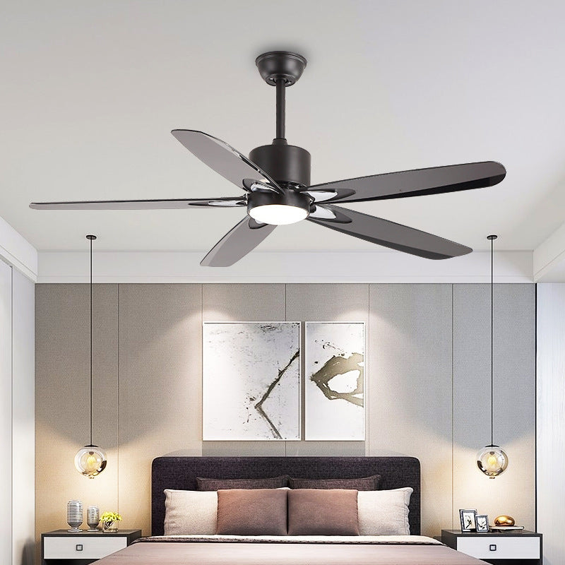 55.5" W LED Semi Flush Mount Contemporary Circle Metallic Hanging Ceiling Fan Lighting in Black for Bedroom, 5 Blades