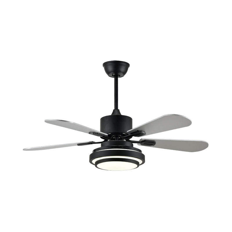 48" W Black LED Ceiling Fan Lamp Modernist Metal Round Semi Flush Mounted Lamp for Living Room with 4 Silver Blades, Frequency Conversion