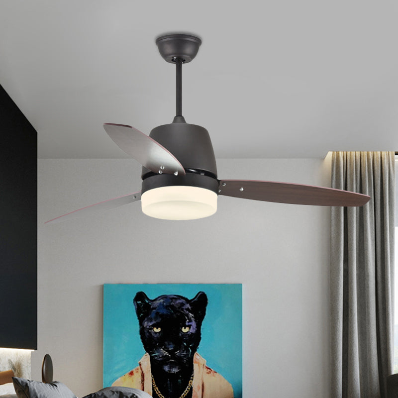 Modern Cylinder Semi Flush Mount Lamp LED Metal Hanging Fan Lamp in Black with 3 Blades, 48" Wide