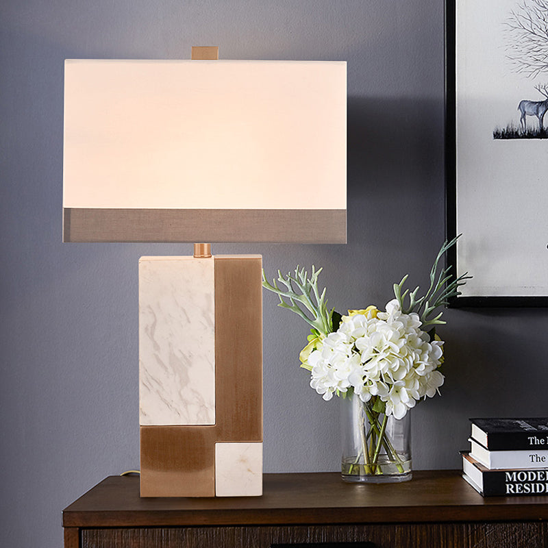 1 Head Study Desk Light Modern White Night Table Lamp with Rectangle Fabric Shade