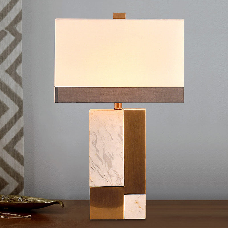 1 Head Study Desk Light Modern White Night Table Lamp with Rectangle Fabric Shade