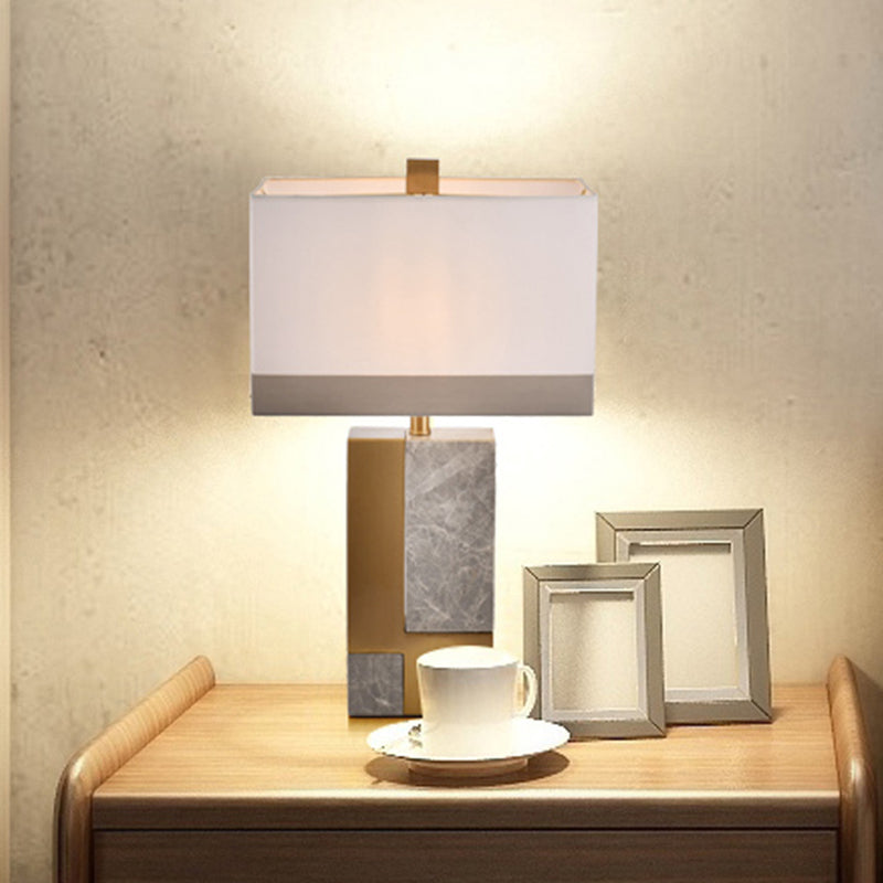 1 Head Study Desk Light Modern White Night Table Lamp with Rectangle Fabric Shade