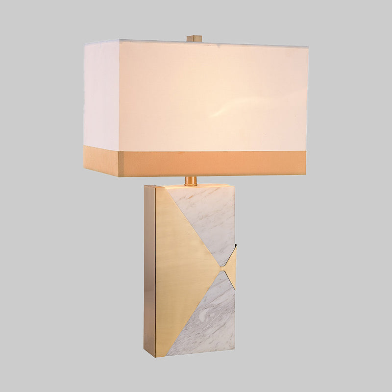 White Rectangular Table Light Modernist 1 Bulb Fabric Small Desk Lamp with Marble Base