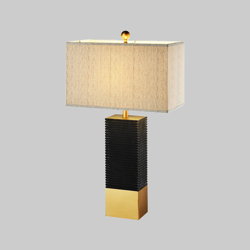 1 Bulb Living Room Table Lamp Modern Black Reading Book Light with Rectangle Fabric Shade