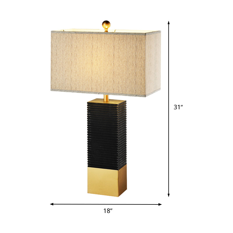 1 Bulb Living Room Table Lamp Modern Black Reading Book Light with Rectangle Fabric Shade