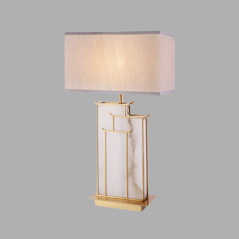 Modern Rectangle Table Light Fabric 1 Bulb Task Lighting in White with Marble Base