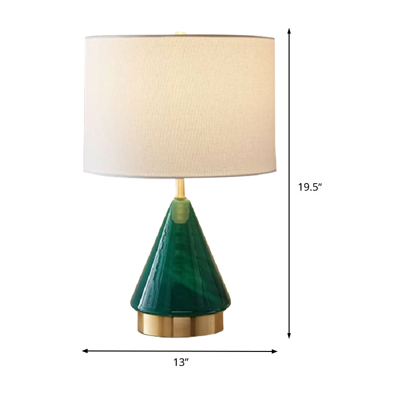 Contemporary 1 Bulb Task Lighting Green Cylinder Small Desk Lamp with Fabric Shade