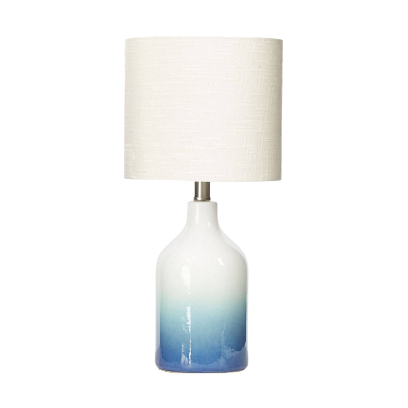 Urn Task Light Modern Ceramic 1 Head Blue Table Lamp with Drum White Fabric Shade