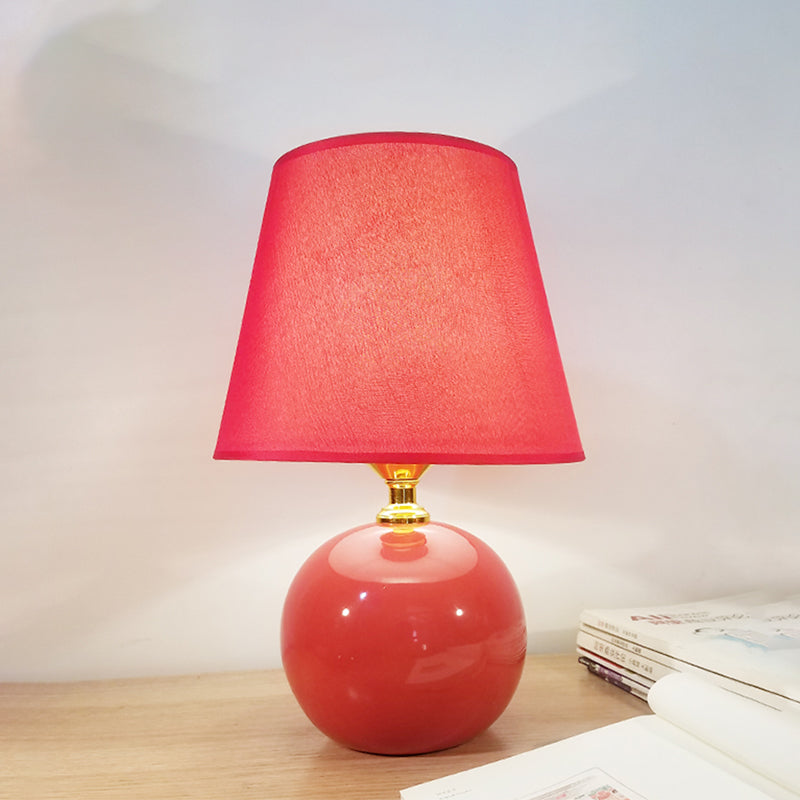 Wide Flare Task Light Modernist Fabric 1 Head Red Small Desk Lamp with Ceramic Base, 8"/9" Wide