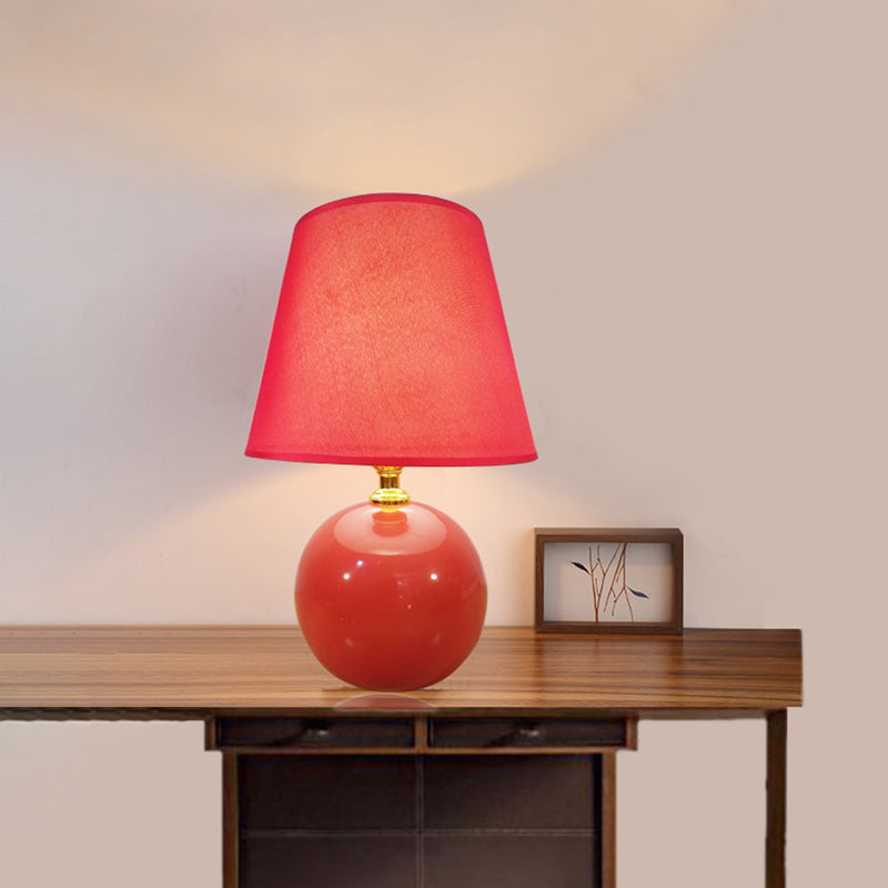 Wide Flare Task Light Modernist Fabric 1 Head Red Small Desk Lamp with Ceramic Base, 8"/9" Wide