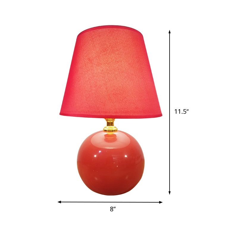 Wide Flare Task Light Modernist Fabric 1 Head Red Small Desk Lamp with Ceramic Base, 8"/9" Wide