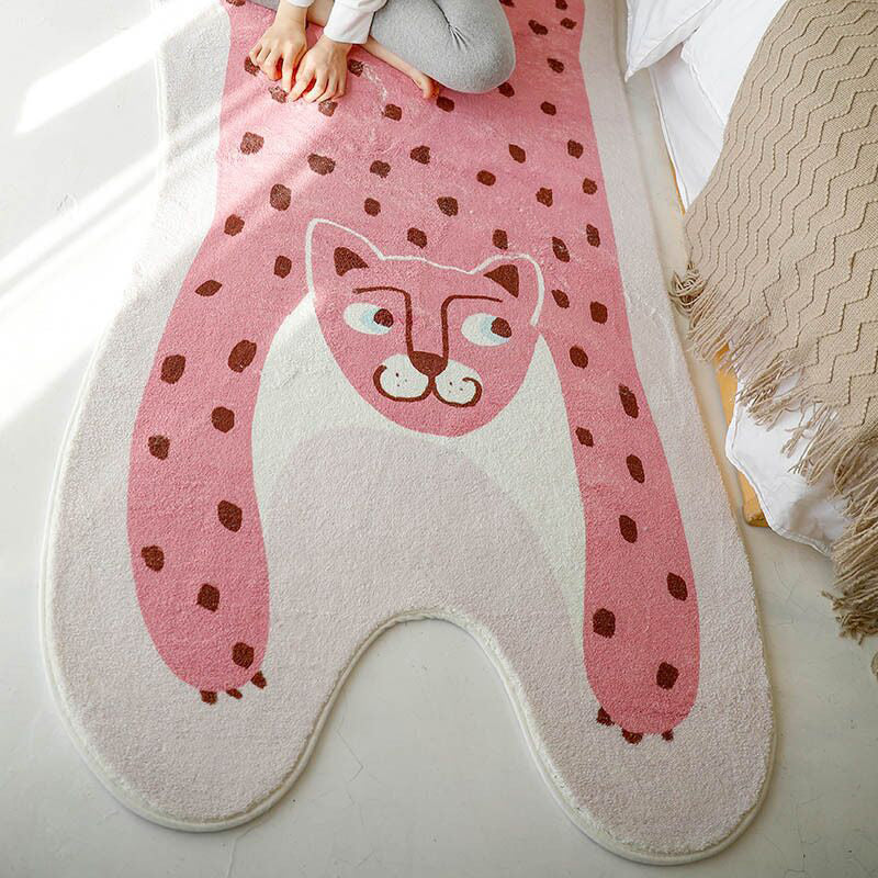 Pink Casual Teppich Polyester Leopard Teppich Nicht-Rutsch-Backing Teppich für Wohnzimmer
