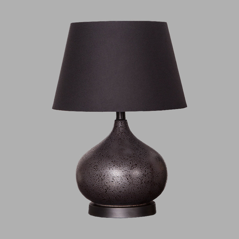 Contemporary Tapered Drum Task Lighting Fabric 1 Bulb Night Table Lamp in Black