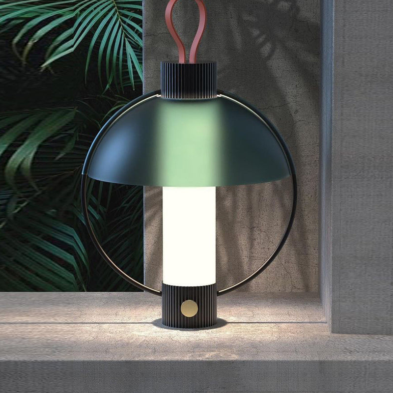 Domed Desk Light Modern Metal 1 Head Green Task Lamp with Cylinder White Glass Shade