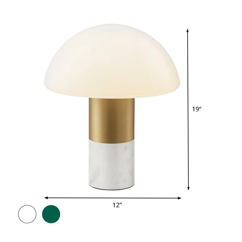 Contemporary 1 Head Table Light White/Green Dome Small Desk Lamp with Milky Glass Shade