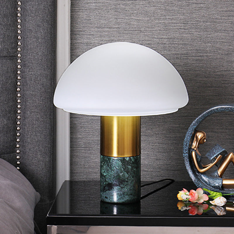 Contemporary 1 Head Table Light White/Green Dome Small Desk Lamp with Milky Glass Shade