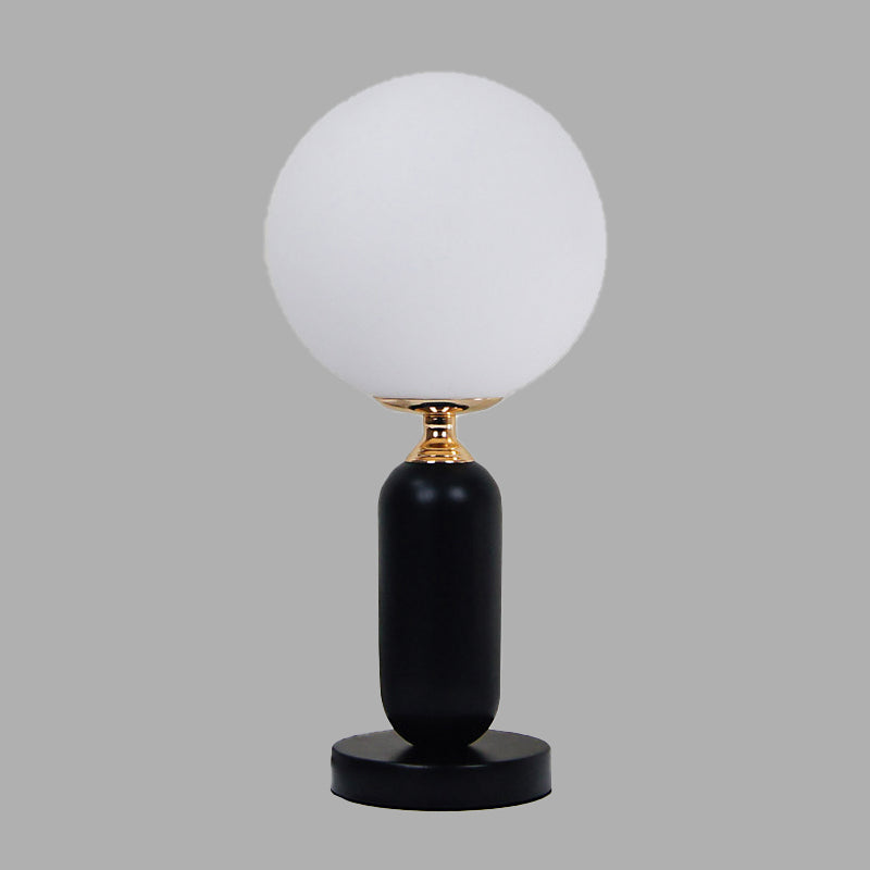 1 Bulb Study Table Lamp Modern Black Reading Book Light with Round White Glass Shade