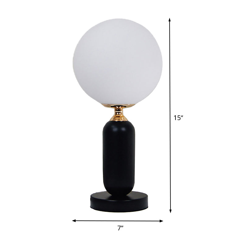 1 Bulb Study Table Lamp Modern Black Reading Book Light with Round White Glass Shade