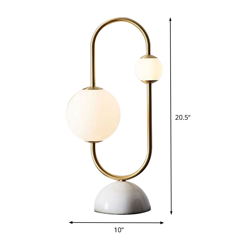 Orb Desk Light Contemporary Milky Glass 2 Heads Gold Table Lamp with Marble Base