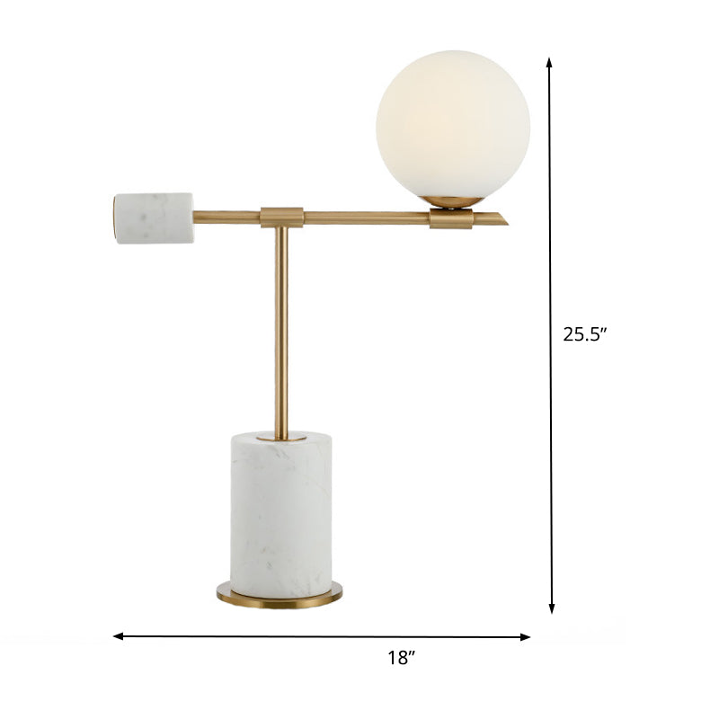 Moderniste 1 taste taste éclairage or sphérique de nuit sphérique lampe avec une teinte en verre blanc