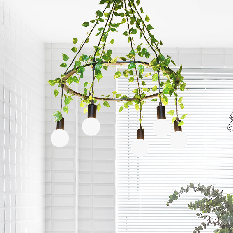 Kale lamp restaurant cluster hanger industrieel metaal 6 lampen zwart plafondlamp met plantendecoratie