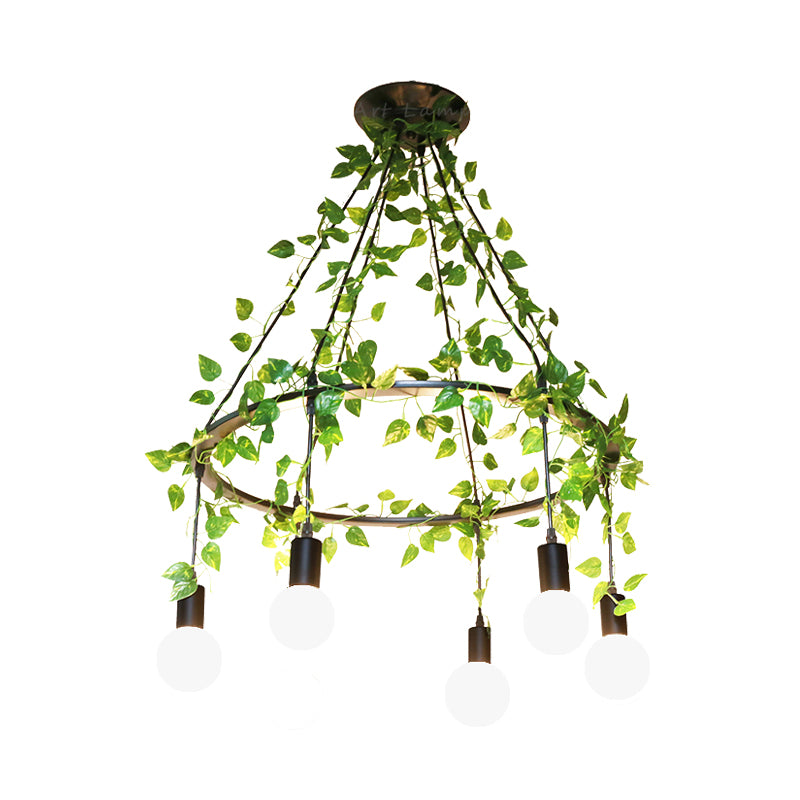 Kale lamp restaurant cluster hanger industrieel metaal 6 lampen zwart plafondlamp met plantendecoratie