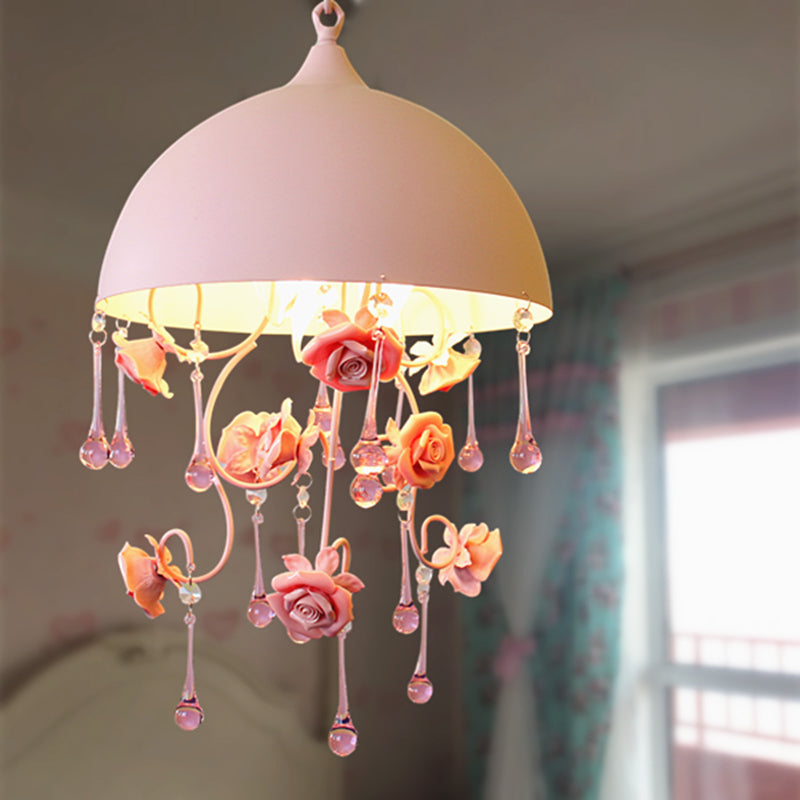 1 Light Dome Pendante Lampe Pastoral Metal Metal Rose Hanging Lightture pour le salon