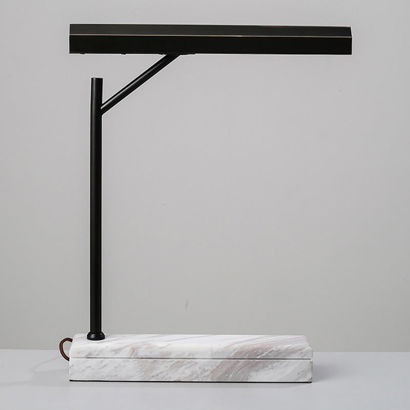 Metal Shaded Desk Light Modernist LED Night Table Lamp in Black with Marble Base