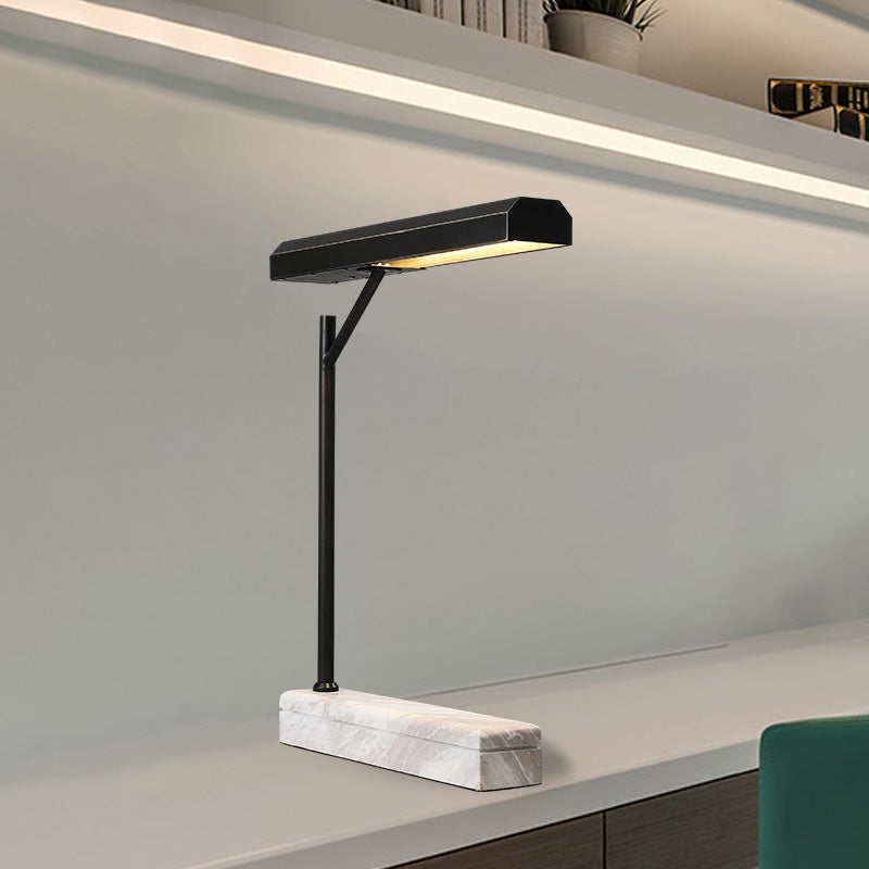 Metal Shaded Desk Light Modernist LED Night Table Lamp in Black with Marble Base