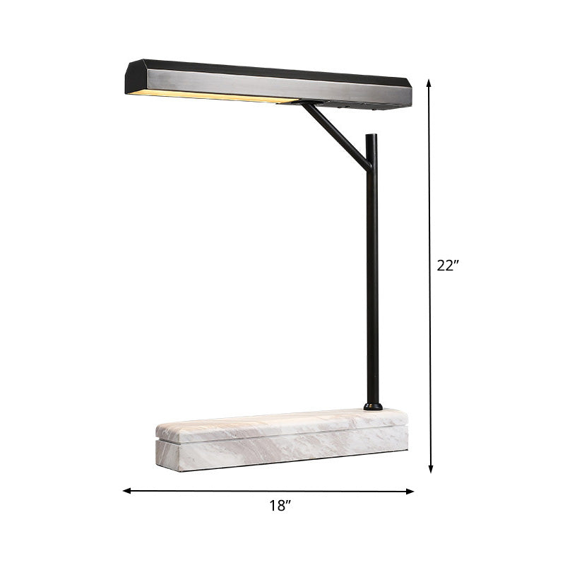 Metal Shaded Desk Light Modernist LED Night Table Lamp in Black with Marble Base